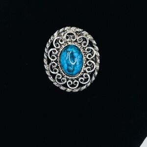 Vintage Silver Tone Faux Turquoise Glass Dress Clip – Victorian Revival